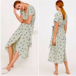H&M Long Wrap Modest Midi Dress Dusky Green Floral 6